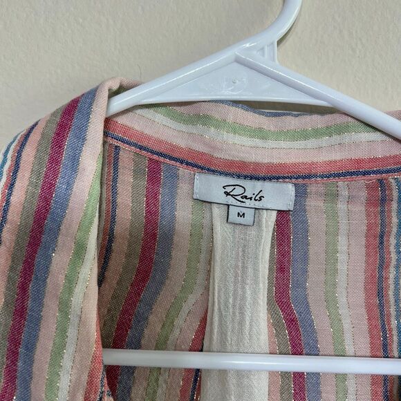 Rails Zuma Havana Striped Button Down Shirt Linen Blend Medium Women - Picture 2 of 7